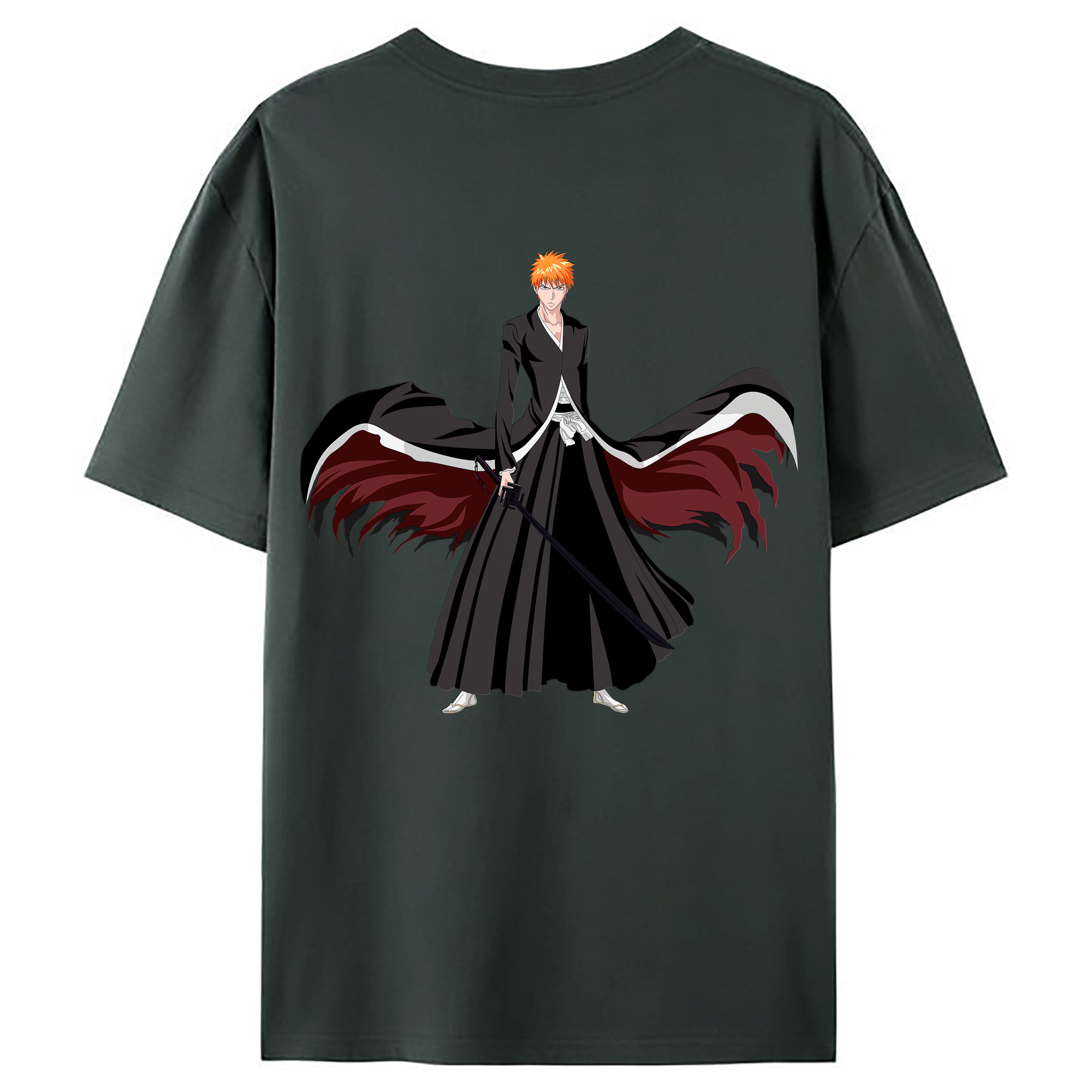 （画像用） ブリーチ 黒崎一護（くろさき いちご）BLEACH Kurosaki Ichigo 綿100％ メンズ半袖Tシャツ（バックプリント） 通気性